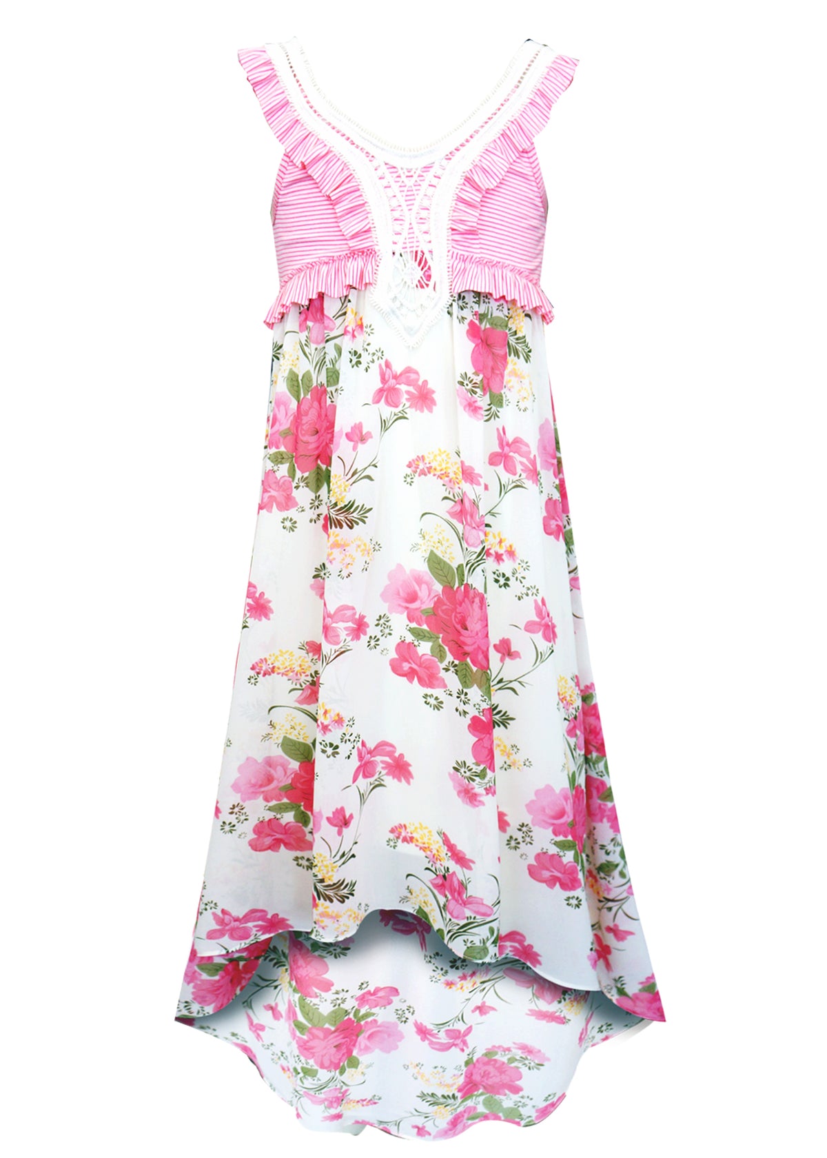 HI LOW DRESS WITH FRONT APPLIQUE