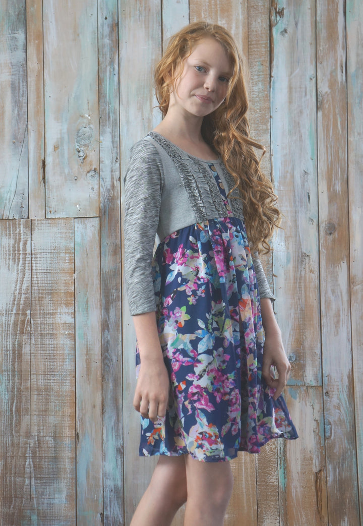 TWOFER DRESS WITH RUFFLES AND FAUX BUTTON PLACKET