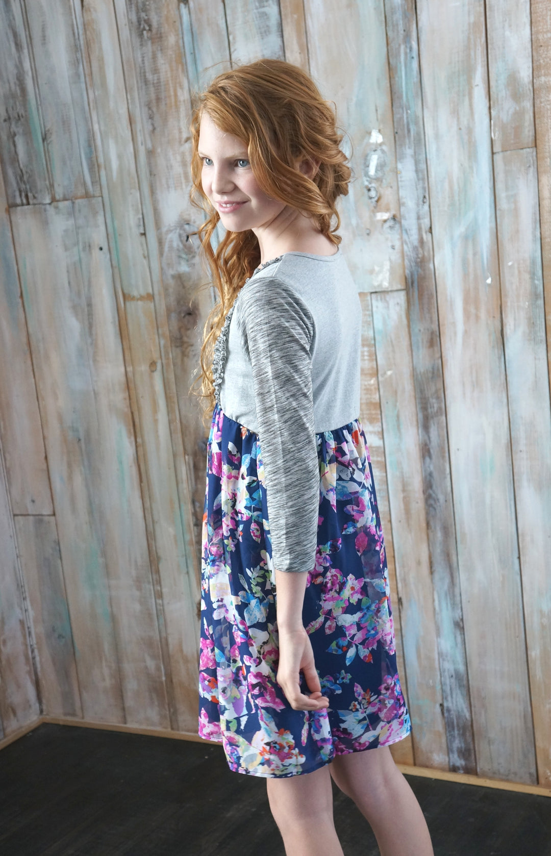 TWOFER DRESS WITH RUFFLES AND FAUX BUTTON PLACKET