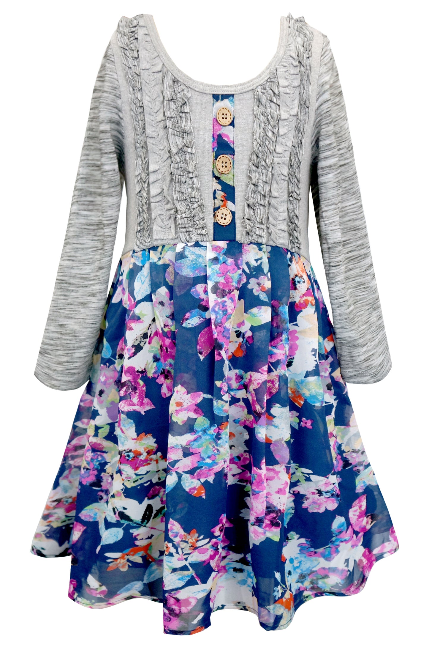 TWOFER DRESS WITH RUFFLES AND FAUX BUTTON PLACKET