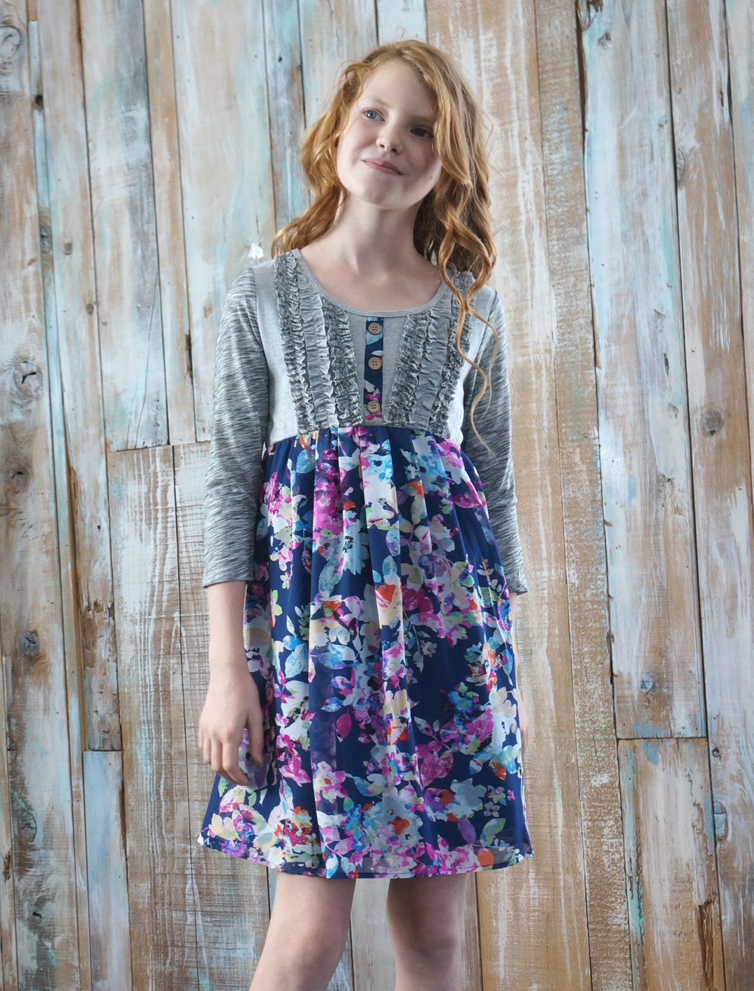 TWOFER DRESS WITH RUFFLES AND FAUX BUTTON PLACKET