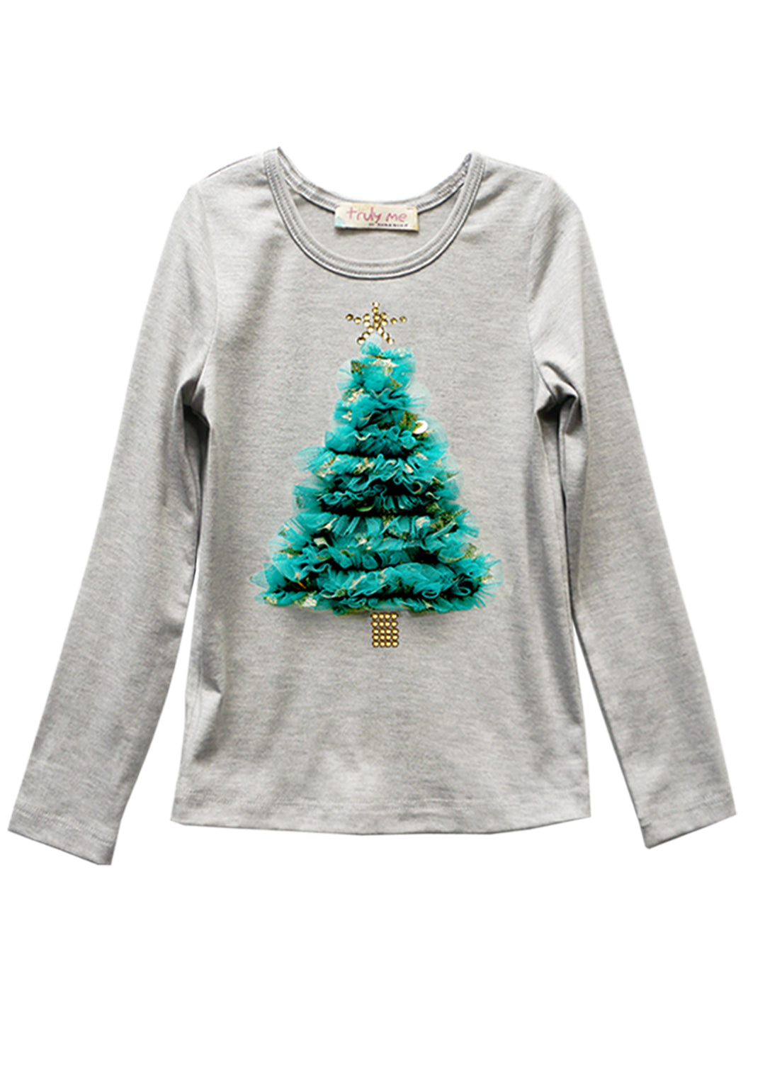 Little Girls Christmas Tree Long Sleeve Top