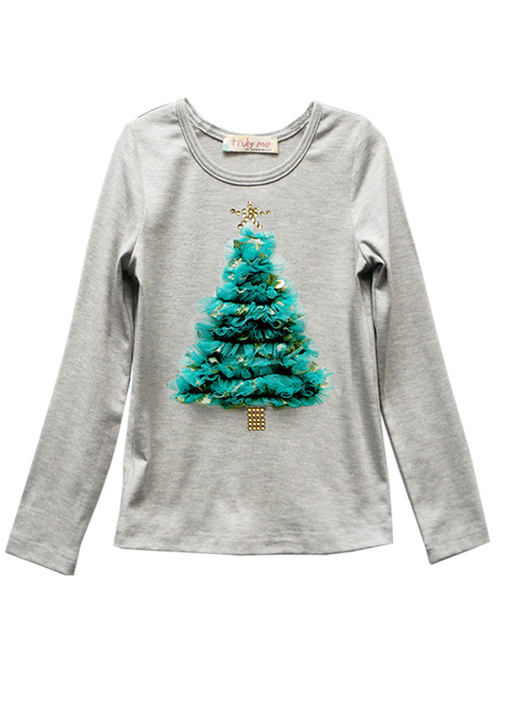 Little Girls Christmas Tree Long Sleeve Top