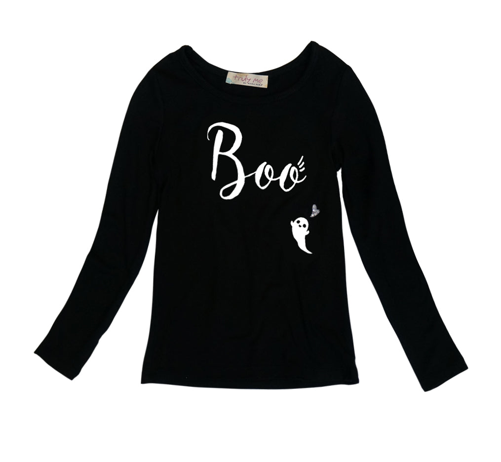 Little Girls Boo Little Ghost Long Sleeve Halloween Top