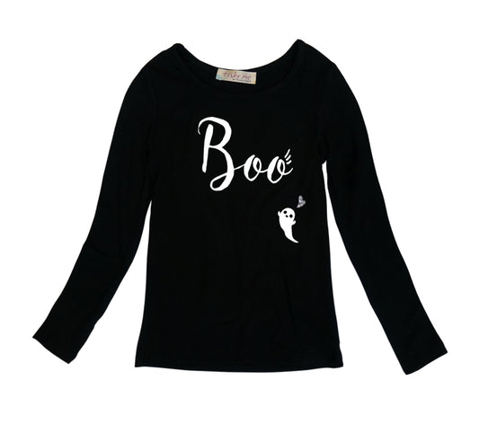 Little Girls Boo Little Ghost Long Sleeve Halloween Top