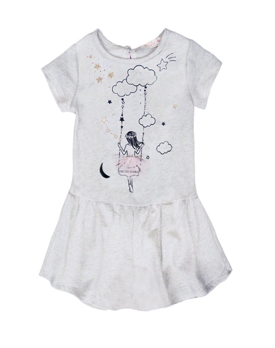 Little Girls Short Sleeve Casual Graphic Knit Dress