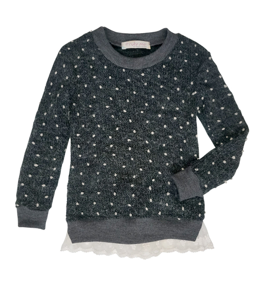 SWEATER TUNIC WITH LACE HEM