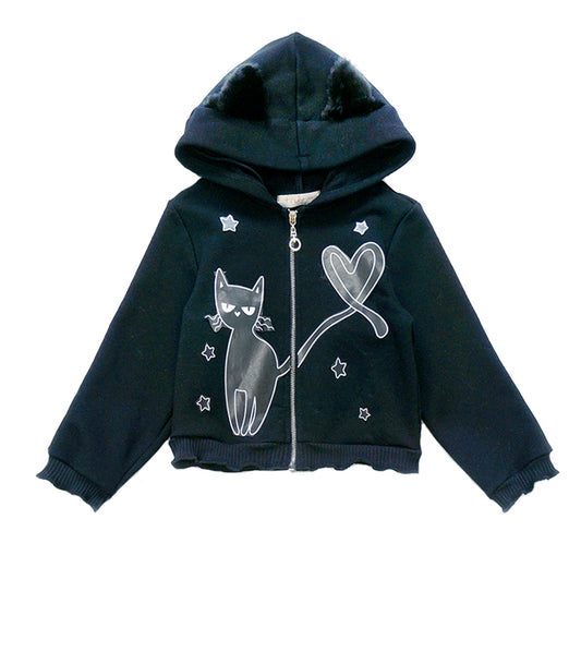 Little Girls Black Kitty Halloween Hoodie Jacket