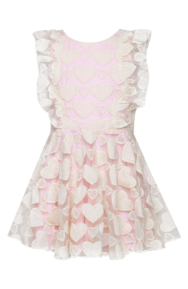 EMBROIDERY HEART DRESS WITH SHOULDER RUFFLES