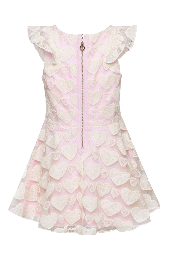 EMBROIDERY HEART DRESS WITH SHOULDER RUFFLES