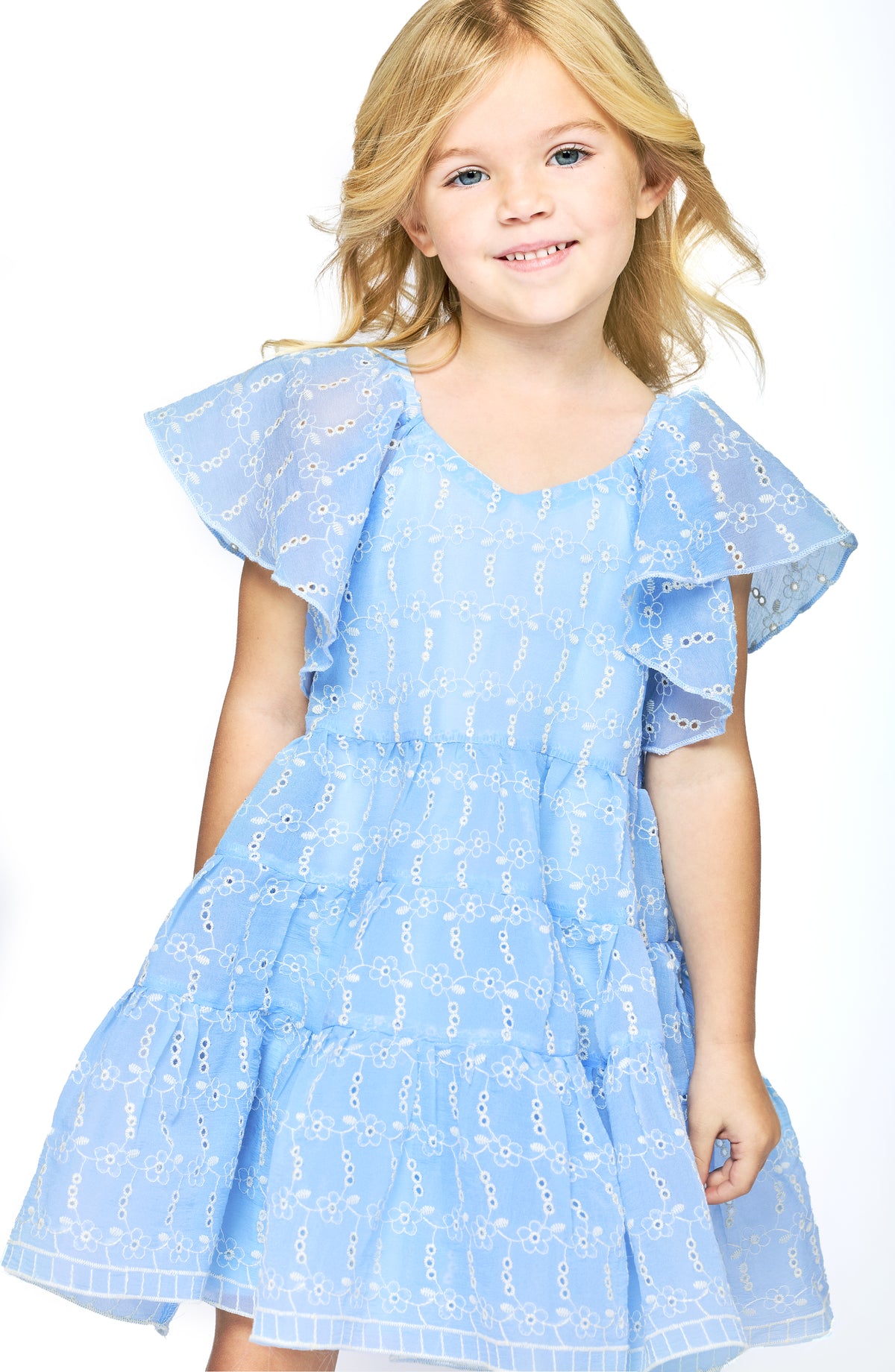 EYELET TIERED DRESS