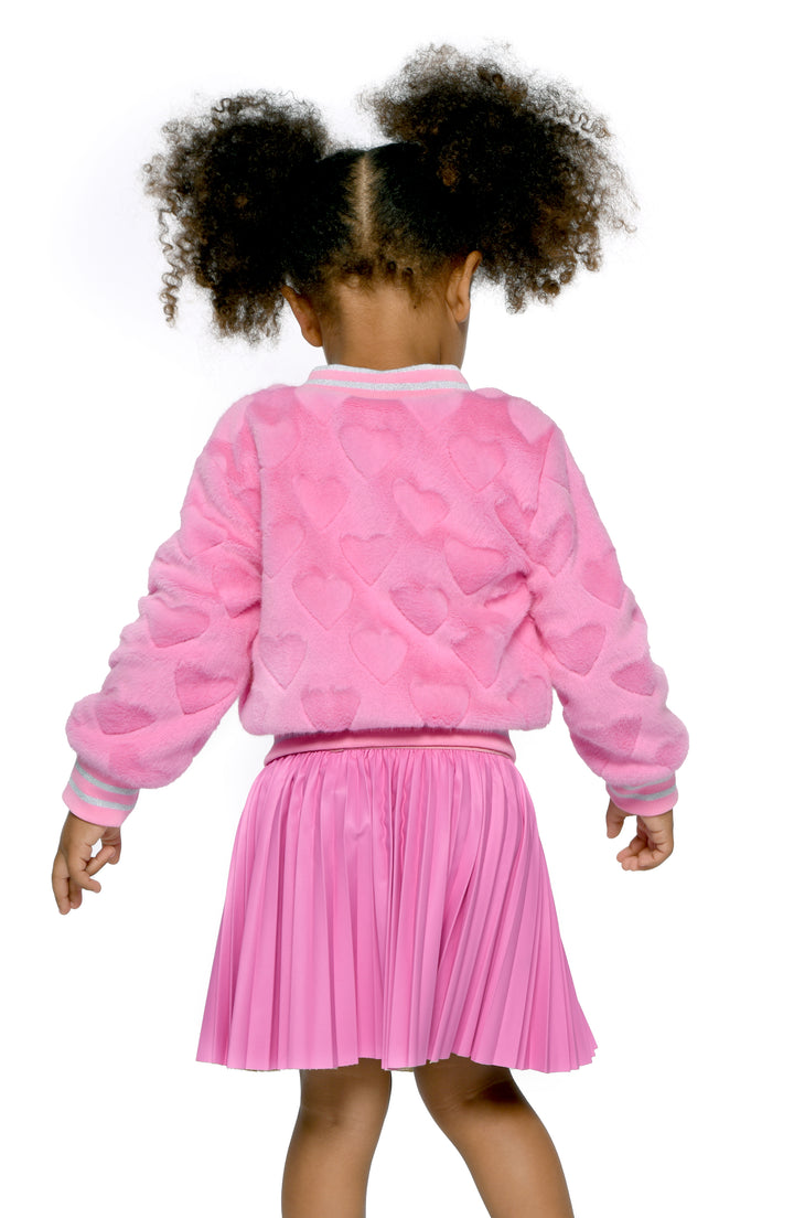 ALL OVER HEARTS FAUX FUR BOMBER JACKET