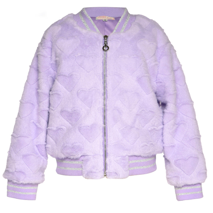 ALL OVER HEARTS FAUX FUR BOMBER JACKET