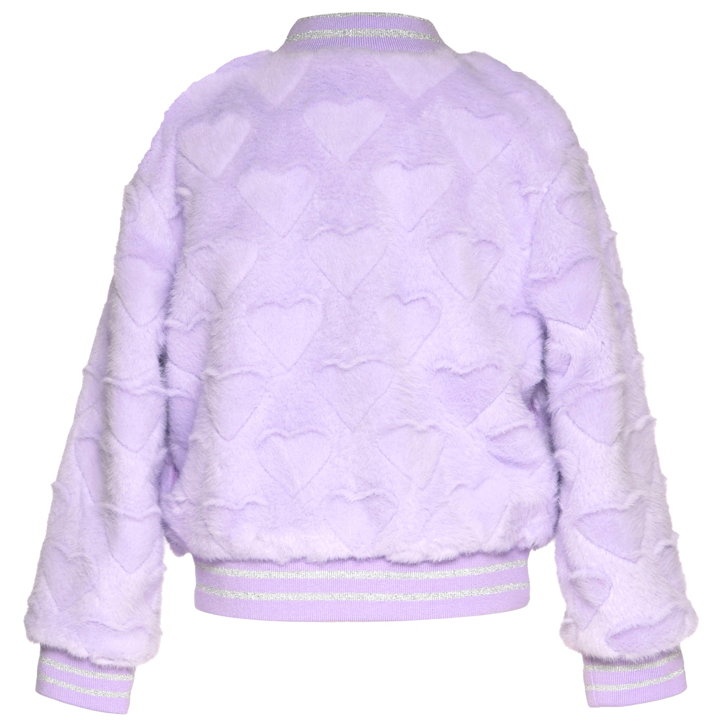 ALL OVER HEARTS FAUX FUR BOMBER JACKET