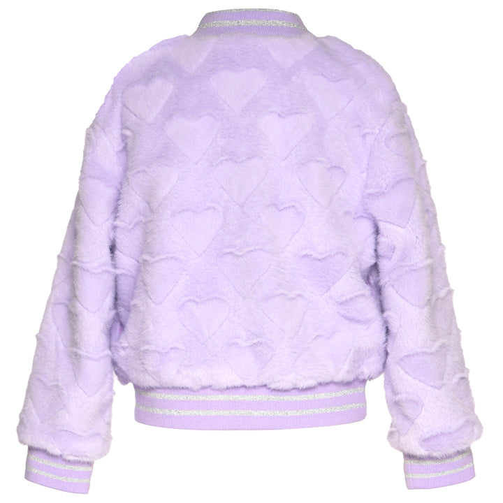 ALL OVER HEARTS FAUX FUR BOMBER JACKET
