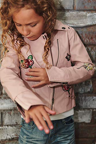 FAUX LEATHER BIKER JACKET W/ JEWELED PATCHES