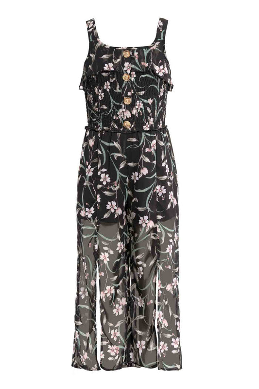 Big Girls Ruffle Floral Split Leg Jumpsuit