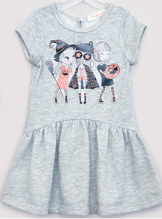 Little Girls Short Sleeve Trick or Treat Besties Halloween Dress
