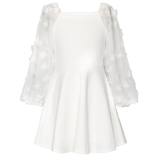 Big Girls 3D Floral Long Sleeve Skater Dress