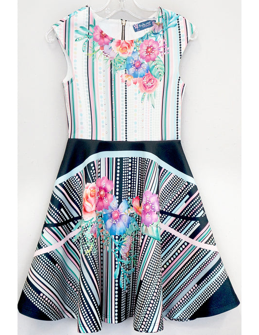 Big Girls Mix Media Fit and Flare Skater Dress