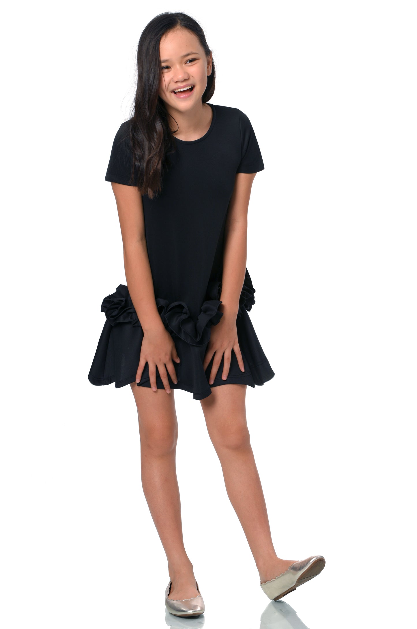 SHORT-SLEEVE DRESS WITH RUFFLE DETAIL