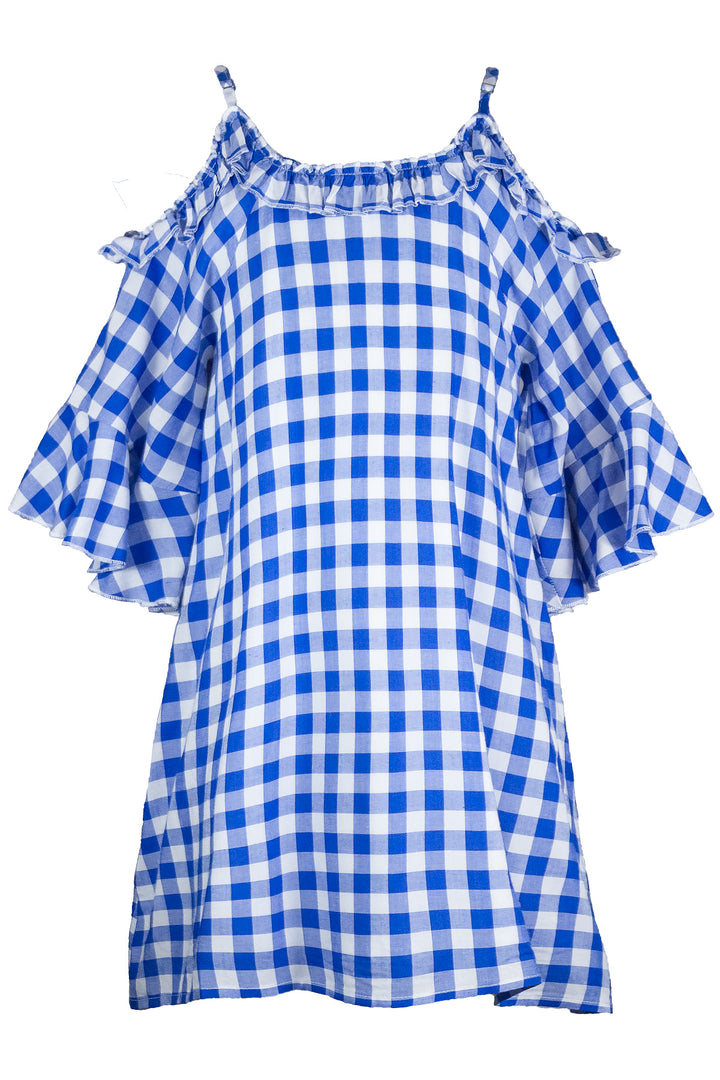 GINGHAM OPEN SHOULDER DRESS