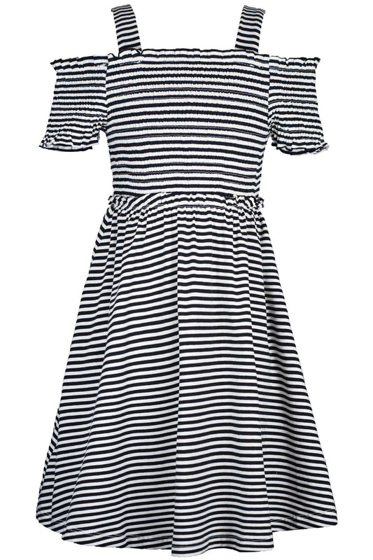 OFF THE SHOULDER STRIPED DRESS