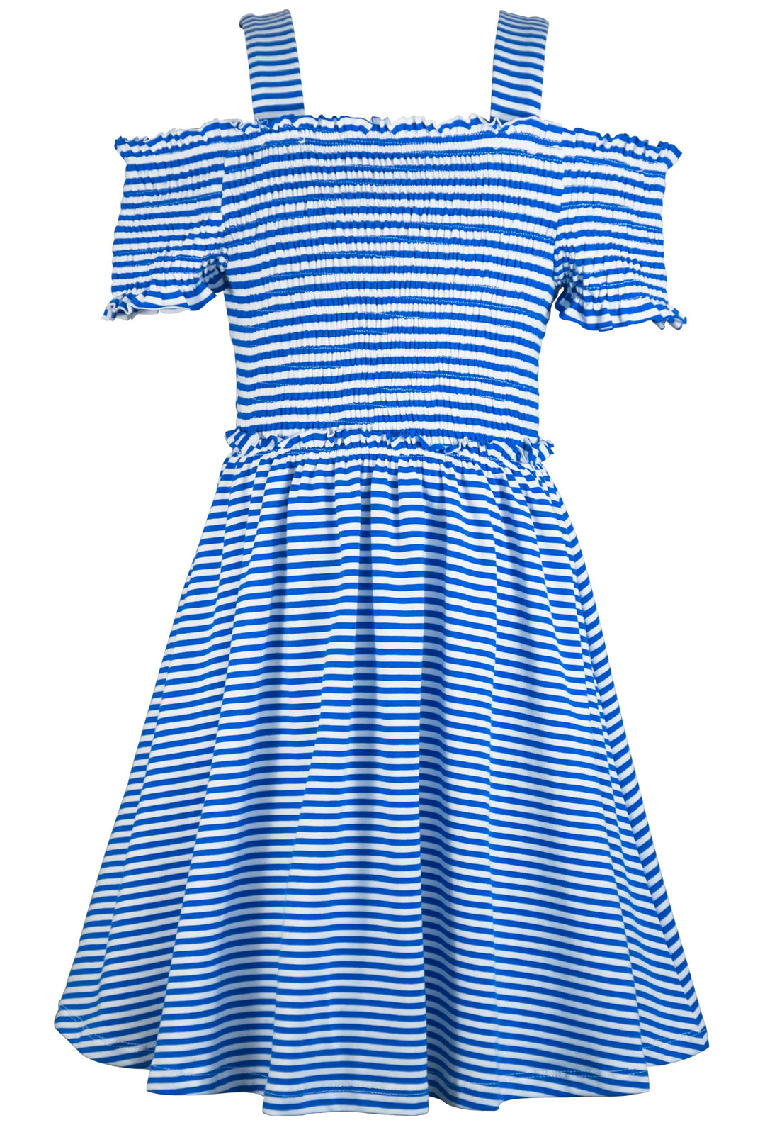 OFF THE SHOULDER STRIPED DRESS