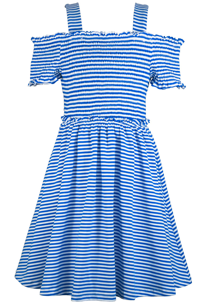 OFF THE SHOULDER STRIPED DRESS