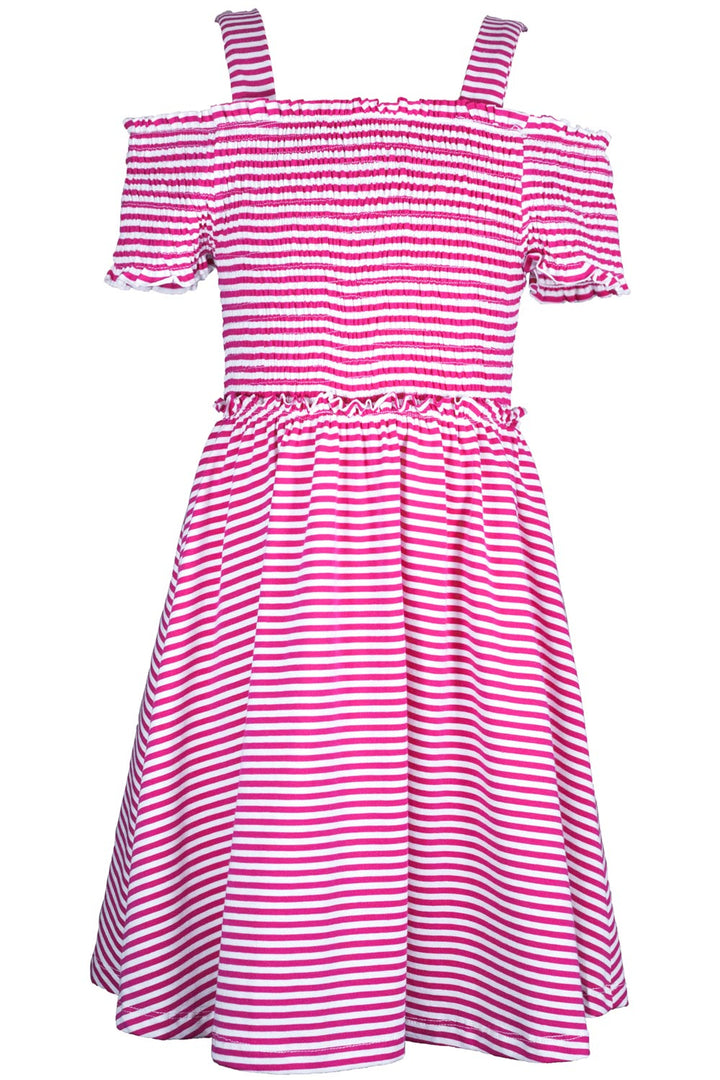 OFF THE SHOULDER STRIPED DRESS