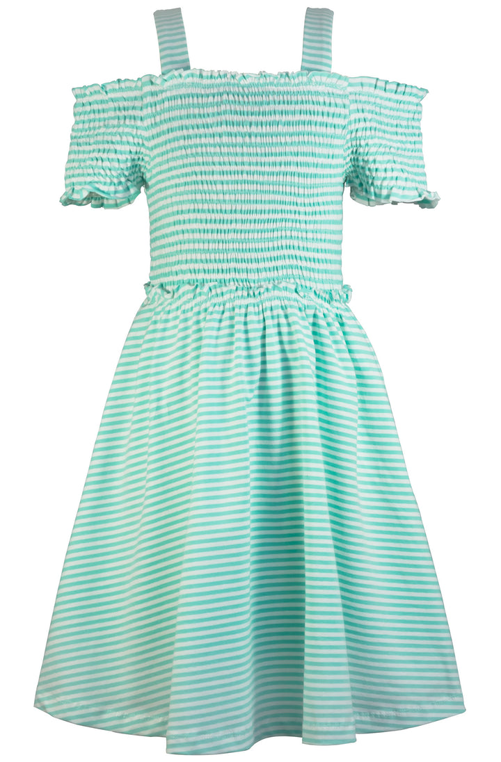 OFF THE SHOULDER STRIPED DRESS