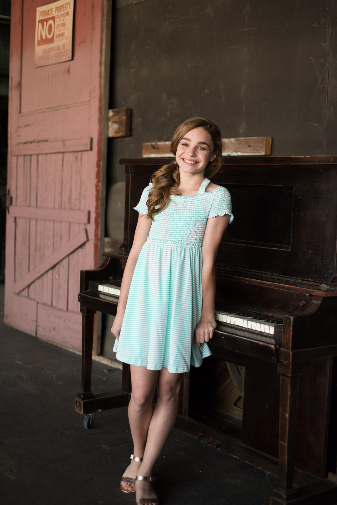 OFF THE SHOULDER STRIPED DRESS