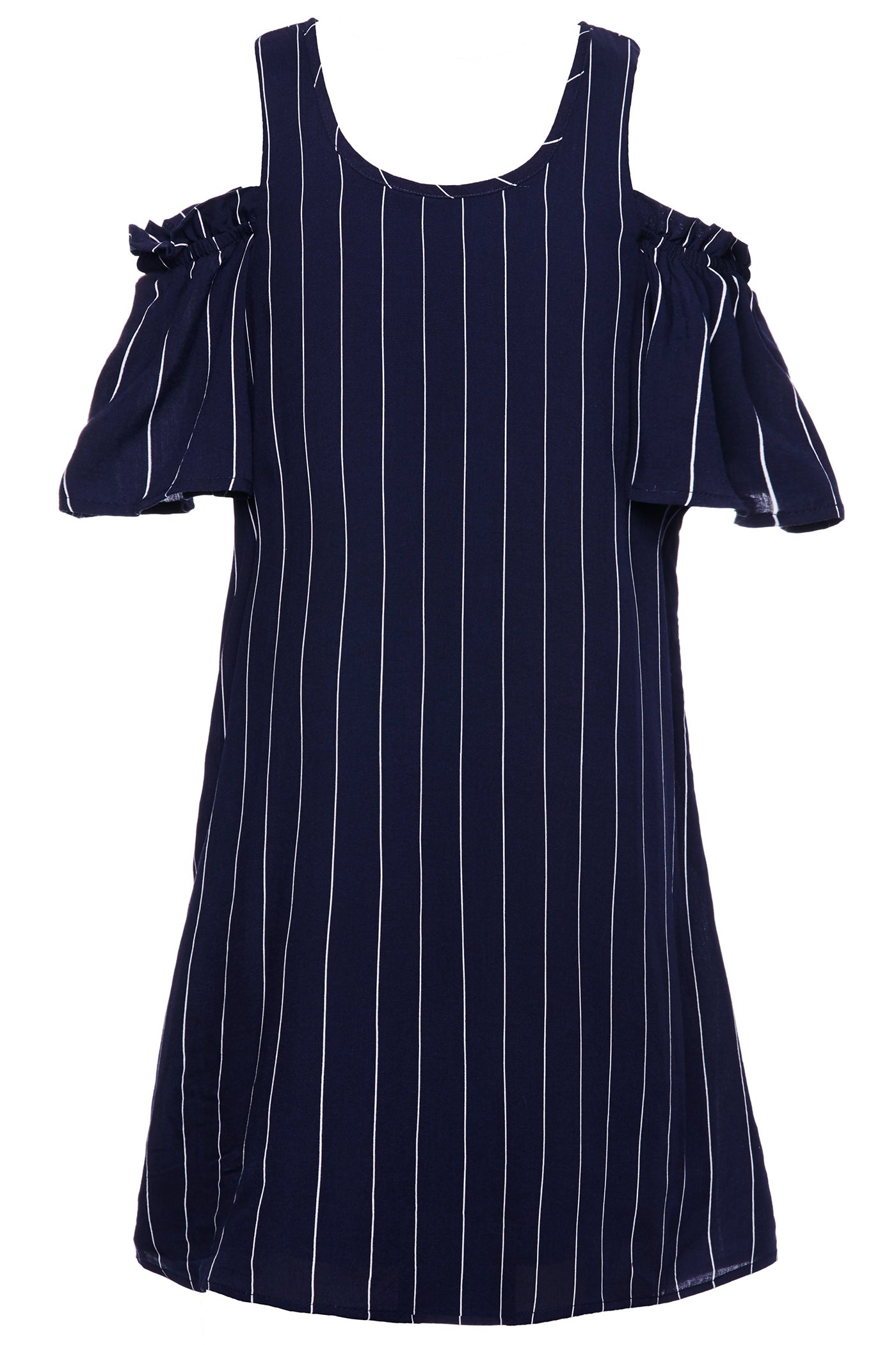 A-LINE COLD SHOULDER RUFFLE SLEEVE DRESS