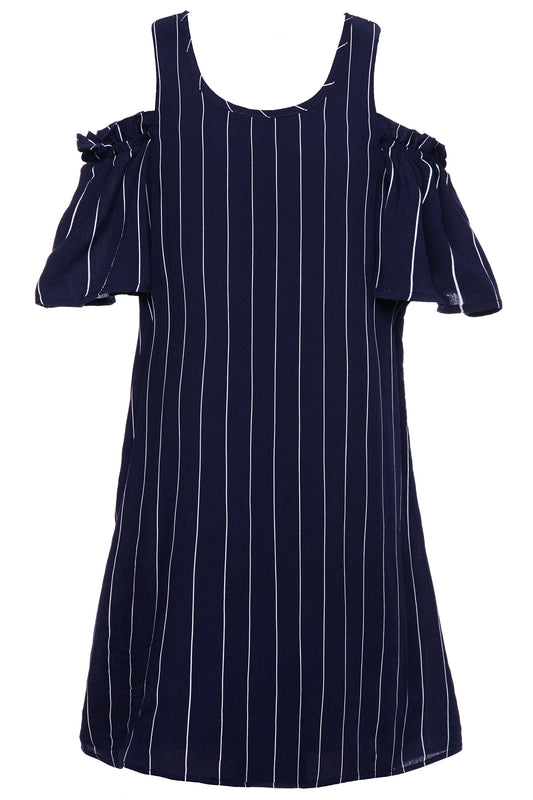 A-LINE COLD SHOULDER RUFFLE SLEEVE DRESS