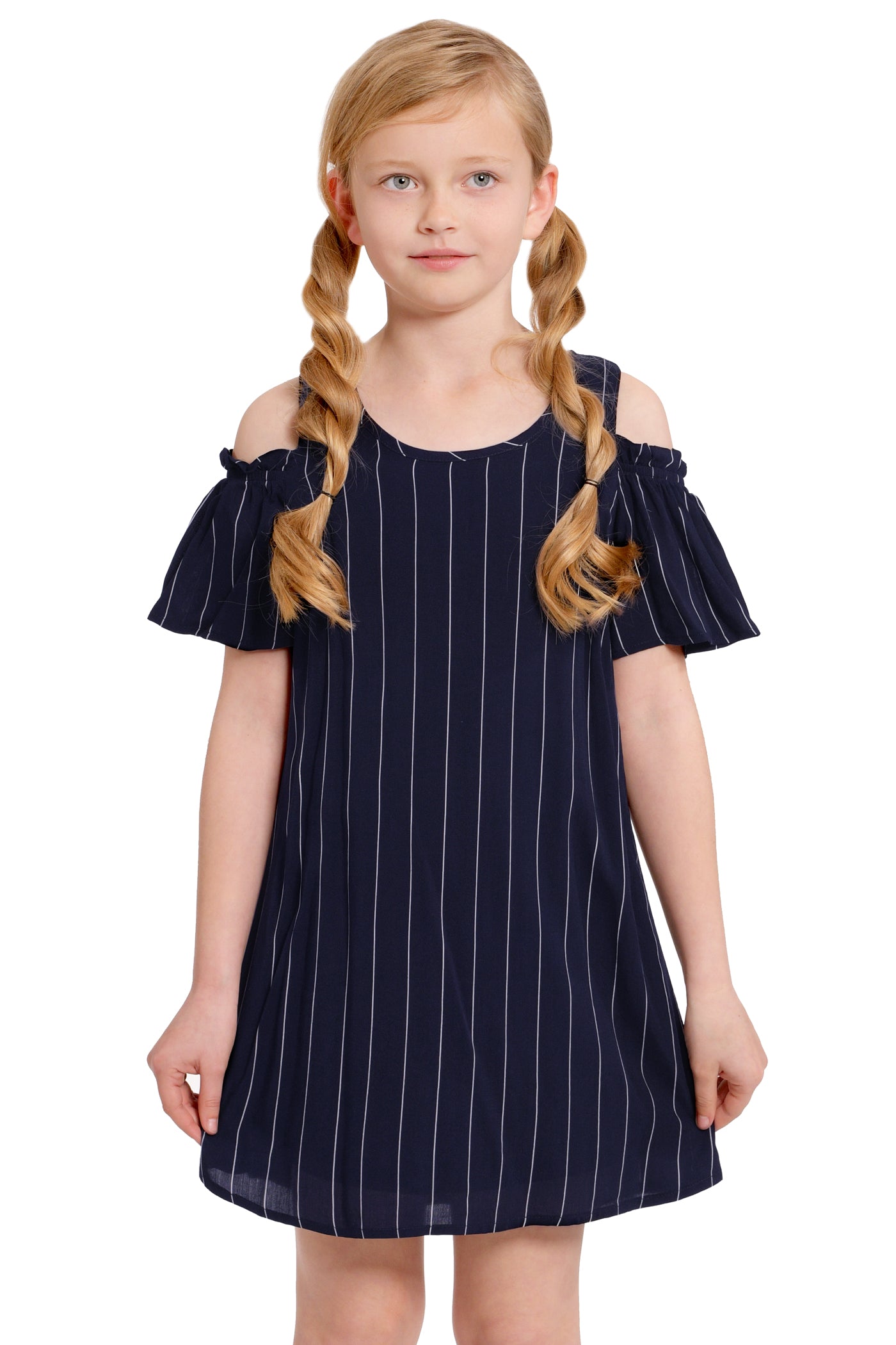 A-LINE COLD SHOULDER RUFFLE SLEEVE DRESS