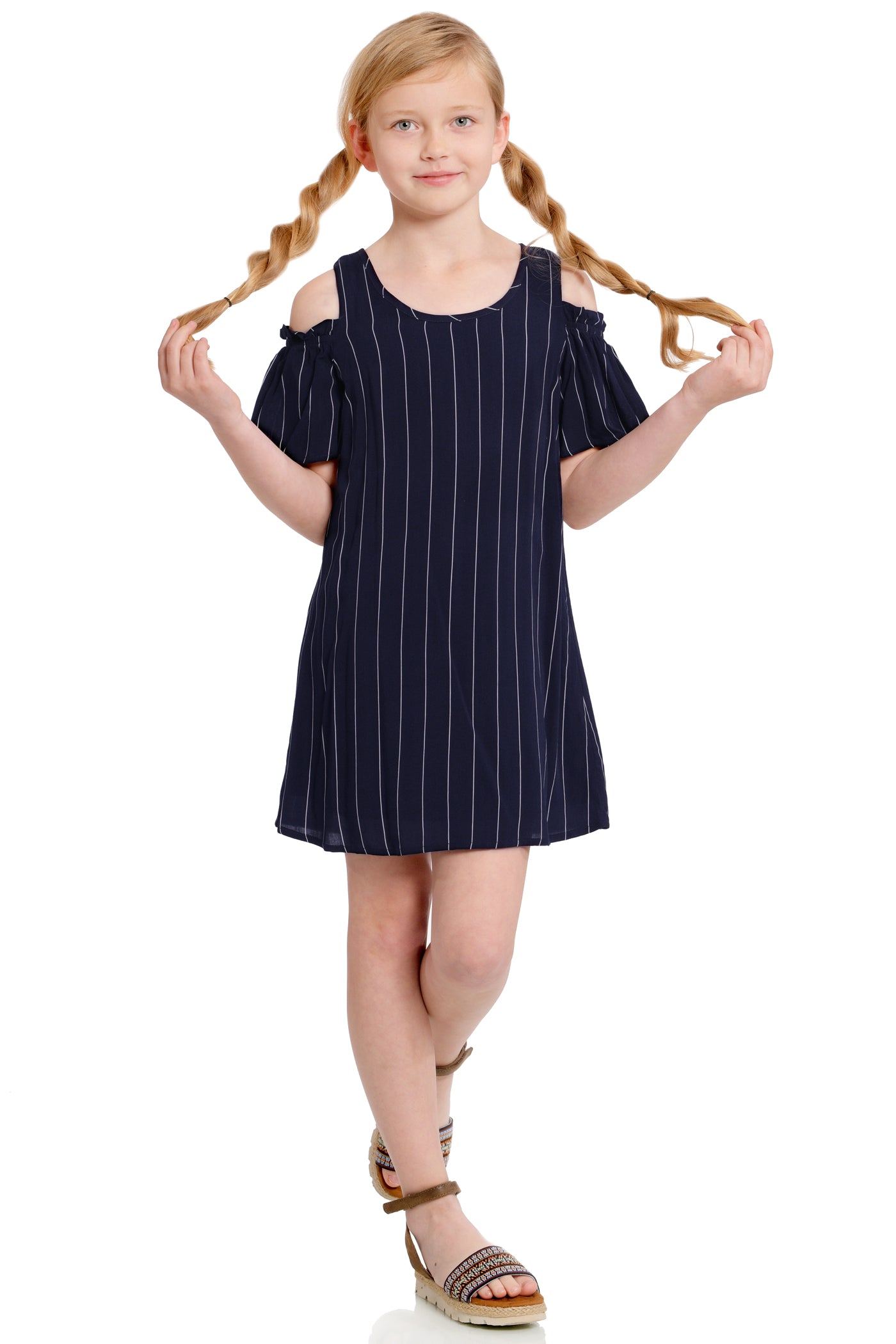 A-LINE COLD SHOULDER RUFFLE SLEEVE DRESS
