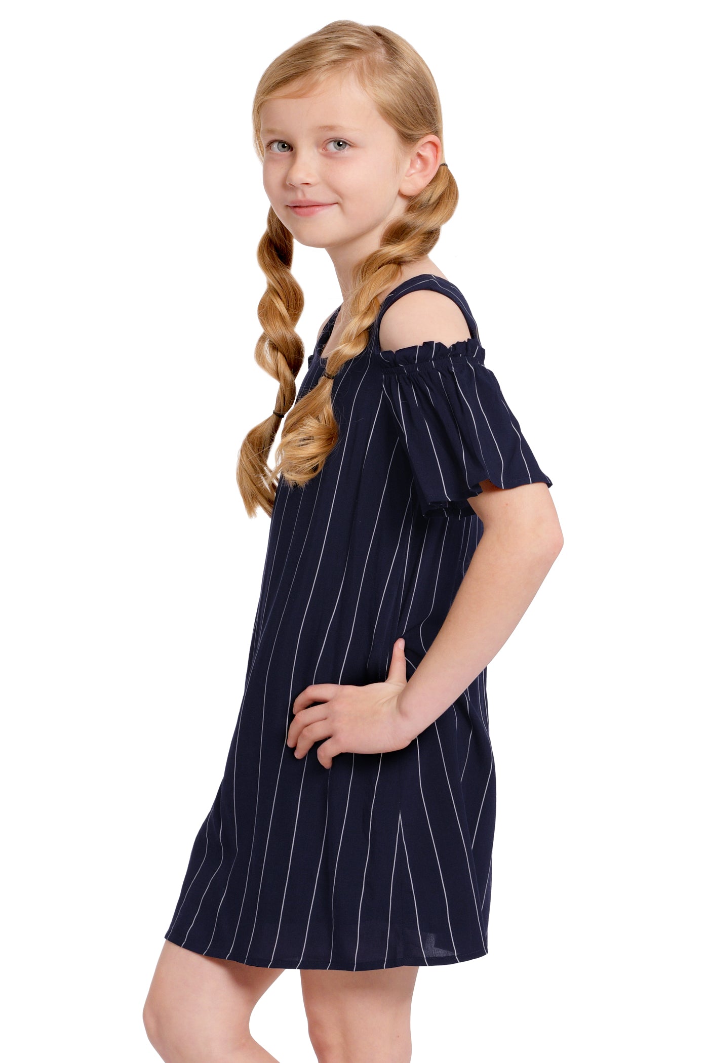 A-LINE COLD SHOULDER RUFFLE SLEEVE DRESS