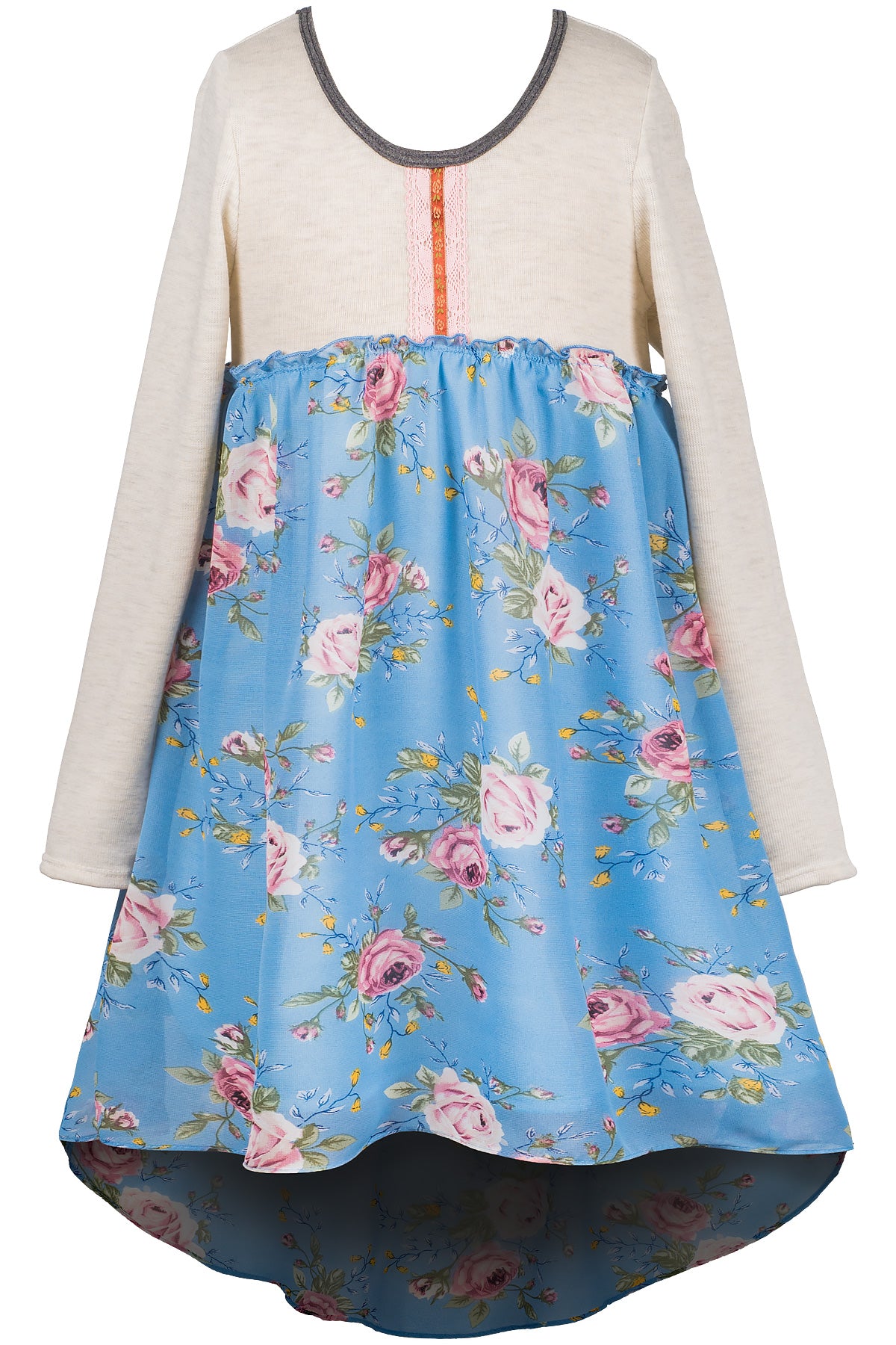 Big Girls Knit Top Long Sleeve Floral Chiffon Dress