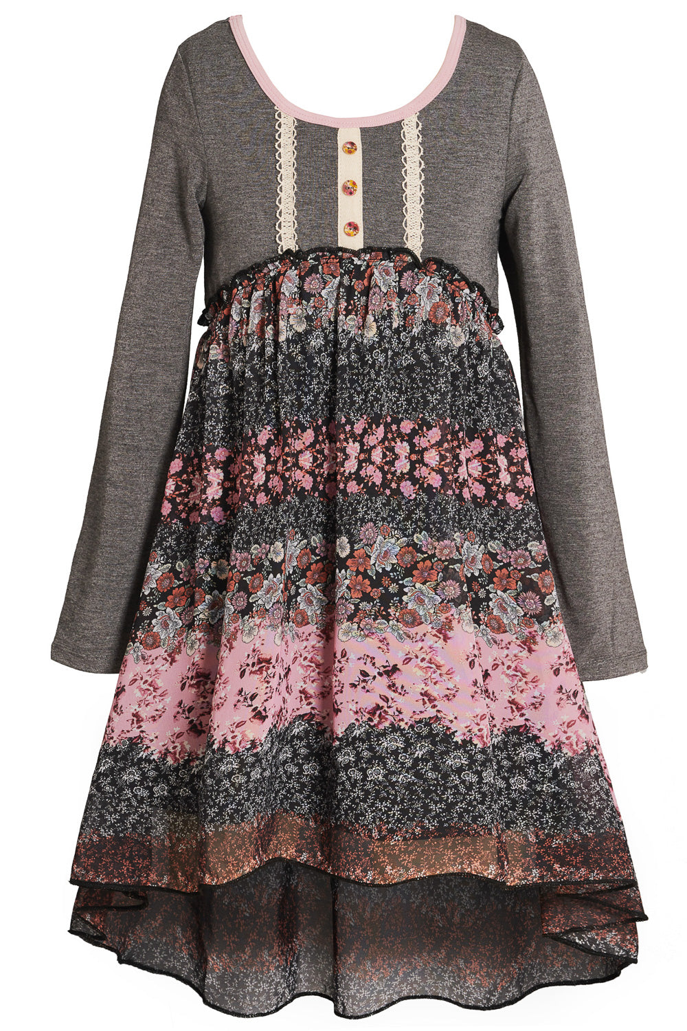 Big Girls Mixed Media Floral Print Dress