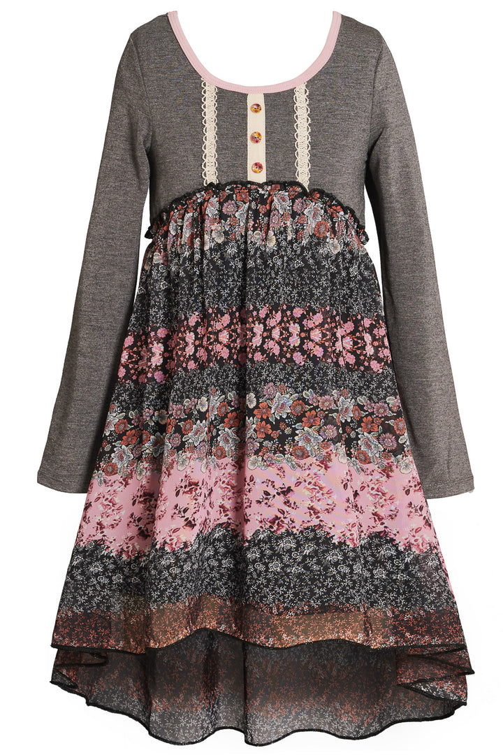 Big Girls Mixed Media Floral Print Dress