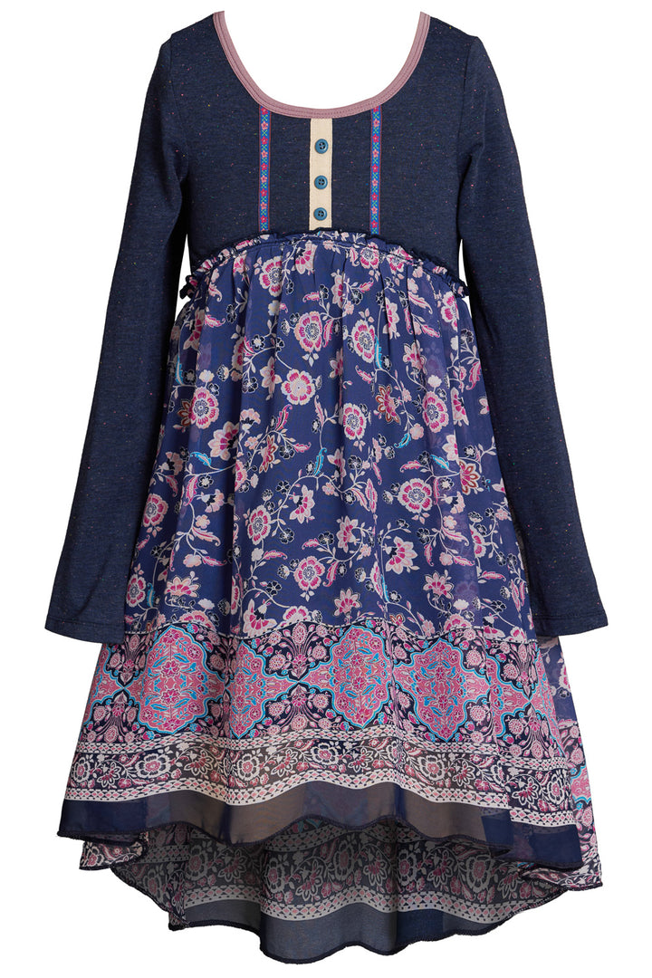 Big Girls Mixed Media Floral Print Dress