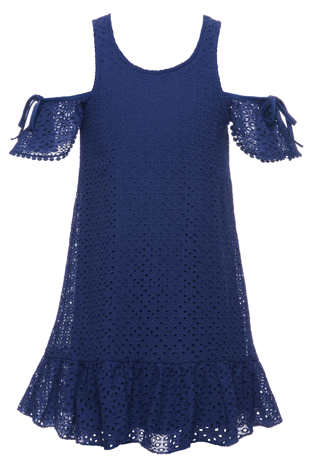 COLD SHOULDER A-LINE EYELET  DRESS