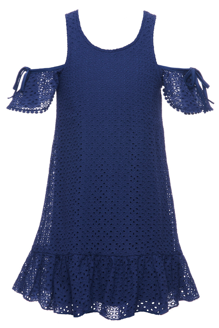 COLD SHOULDER A-LINE EYELET  DRESS
