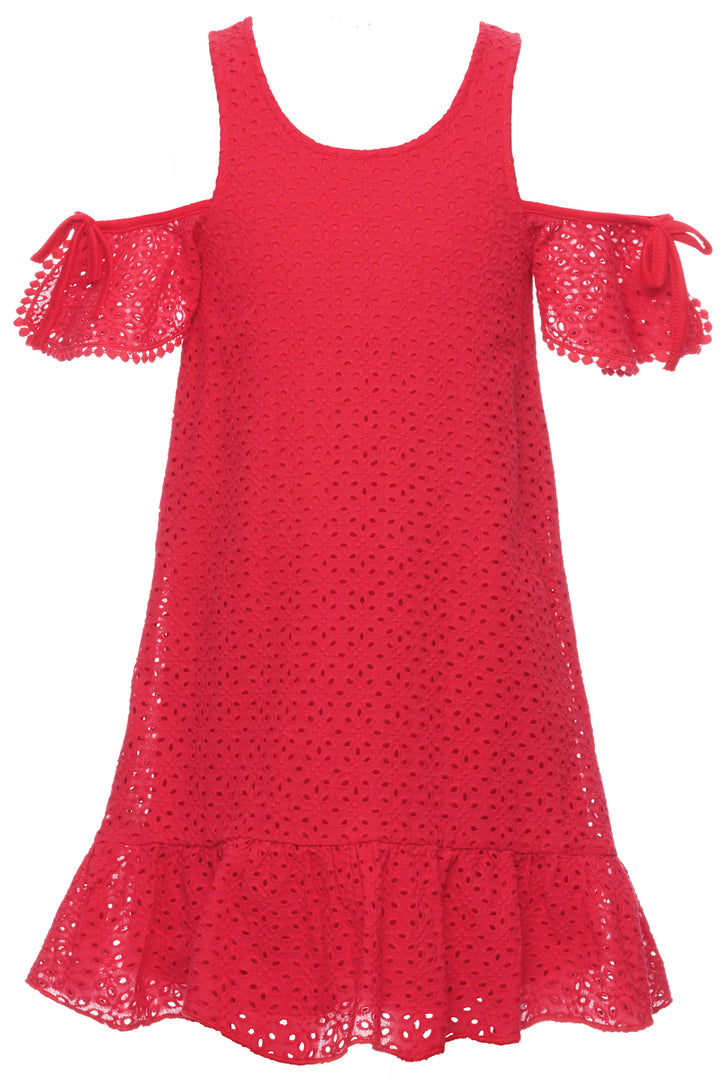 COLD SHOULDER A-LINE EYELET  DRESS