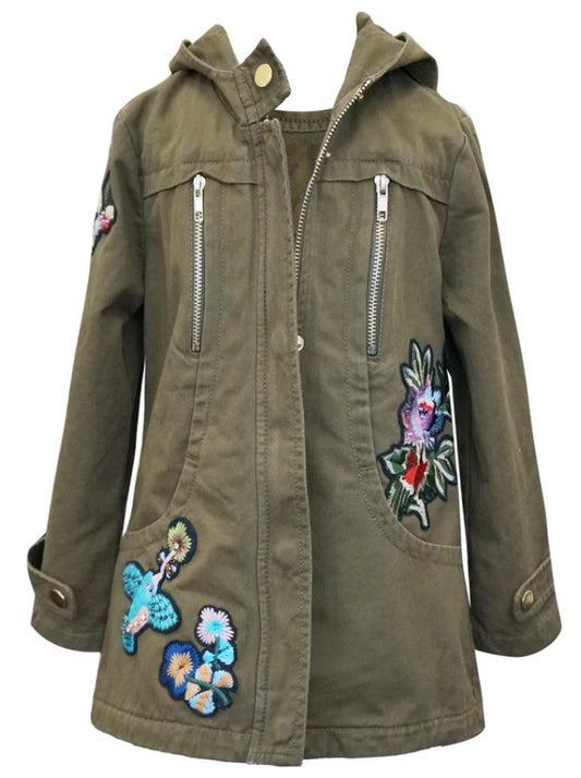 HOODED MILITARY COAT WITH PATCHES