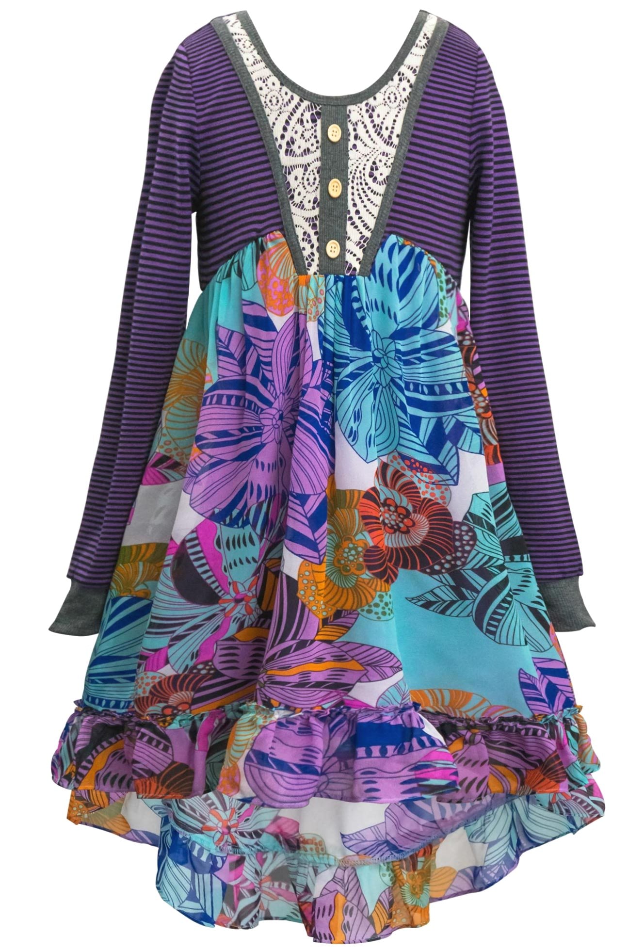 Big Girls Long Sleeve Knit Top Floral Print Chiffon Dress