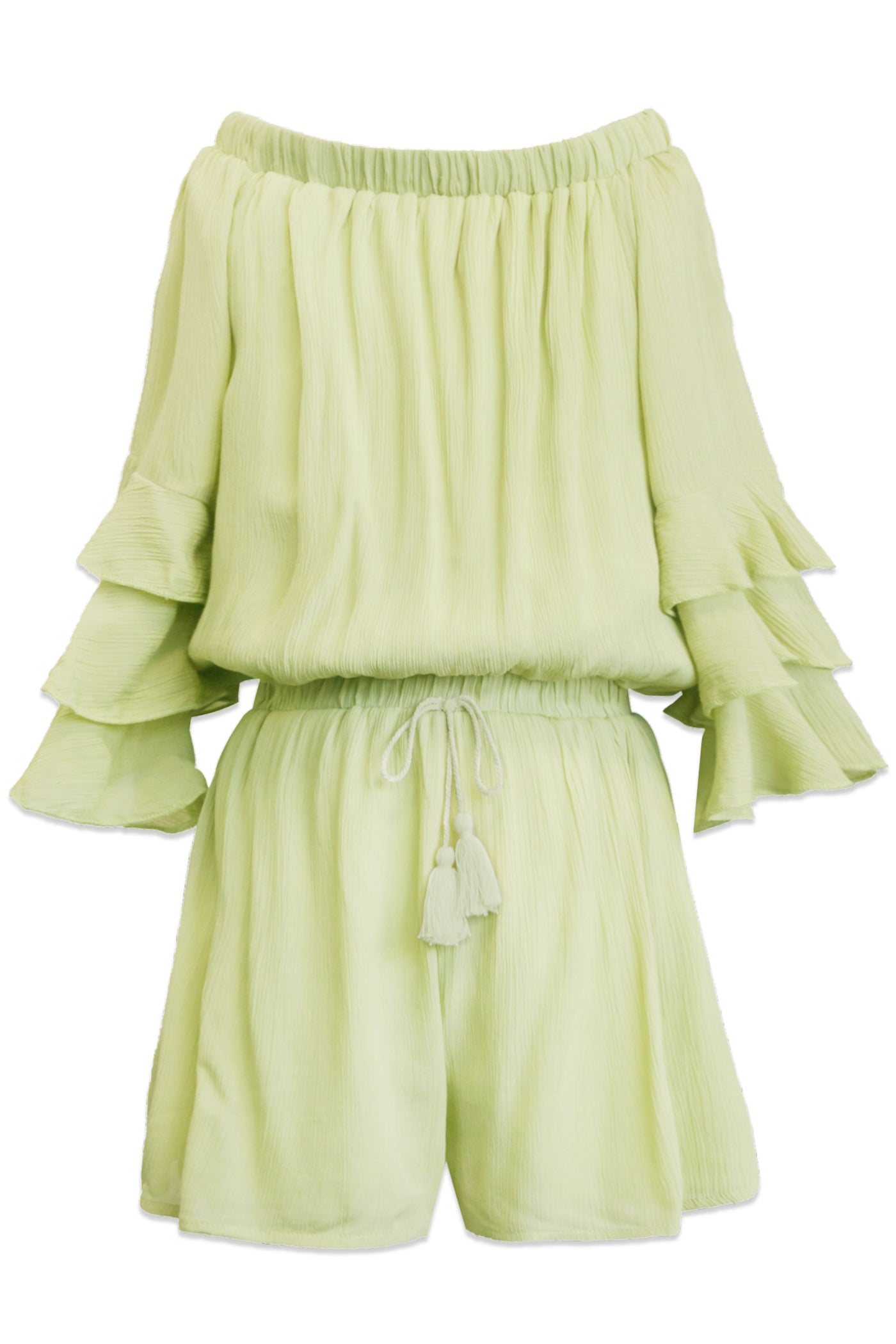 3/4 TIERED RUFFLE SLEEVE ROMPER
