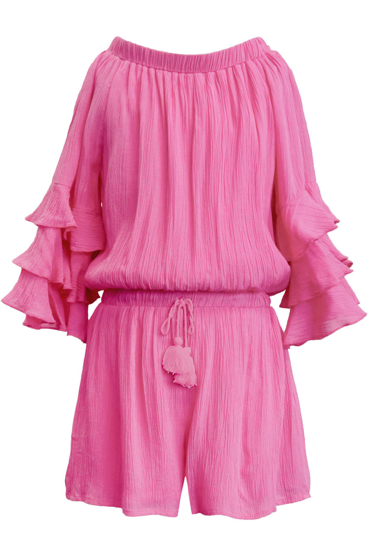 Big Girls Ruffle Sleeve Bubble Gum Pink Romper