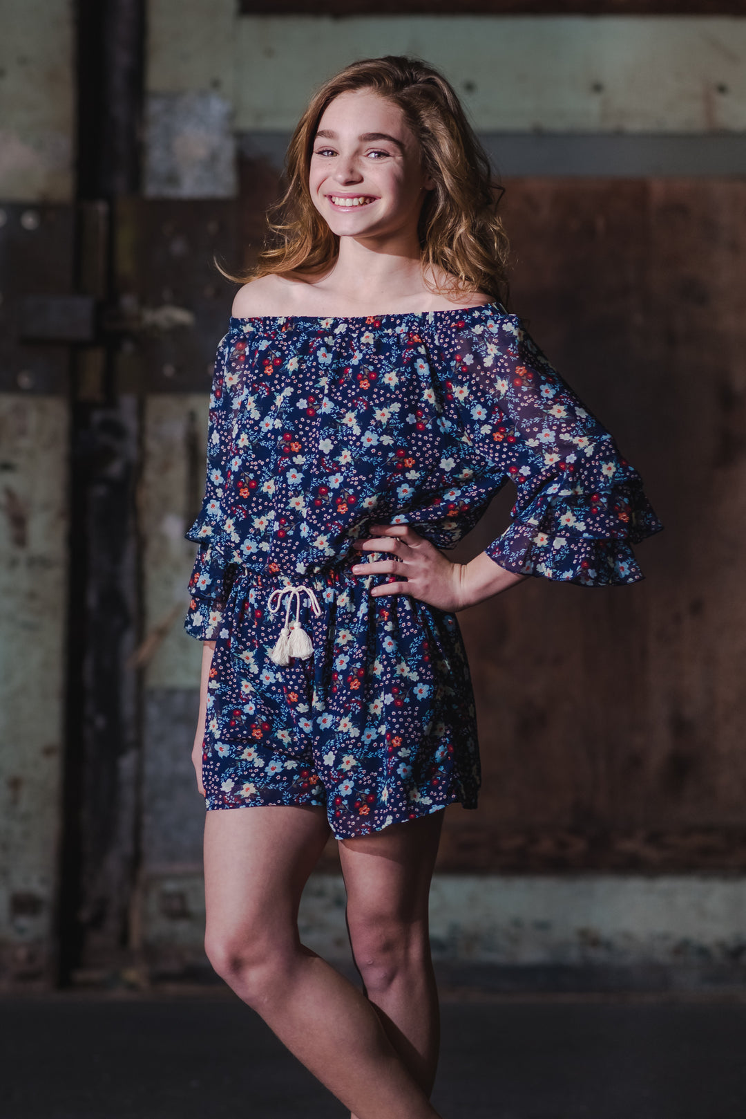 3/4 TIERED RUFFLE SLEEVE ROMPER