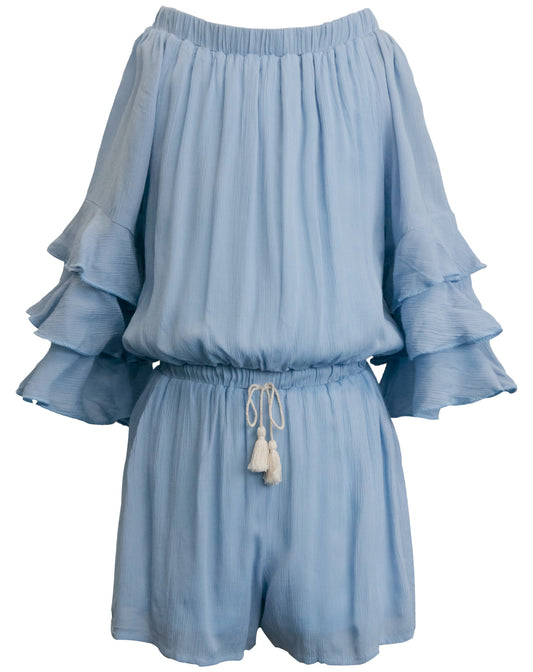 Big Girls Ruffle Sleeve Baby Blue Romper